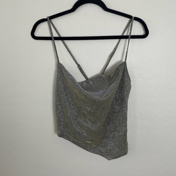 ⭐Curve Draped Crisscross Asymmetrical Trendy Chic Party Crop Shimmer Glitter Top - Picture 2 of 7
